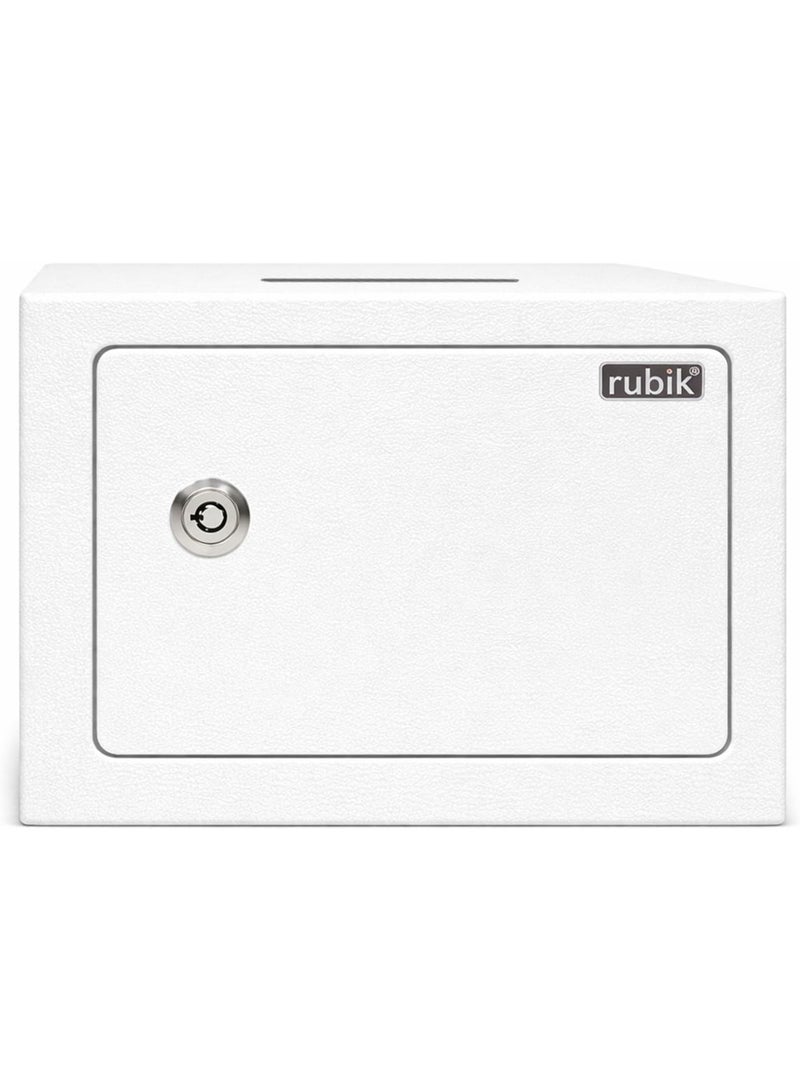 روبيك صندوق أمان صغير أساسي يعمل بالمفتاح مع فتحة (حصالة نقود)، قابل للتركيب على الحائط أو الأرض، مصنوع من الفولاذ مع بطانة ناعمة، للأشياء الصغيرة الثمينة RB-17BK (17x23x17 سم) (أبيض) - Image 5